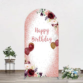 Aperturee - Aperturee Burgundy Floral Balloon Rose Birthday Arch Backdrop
